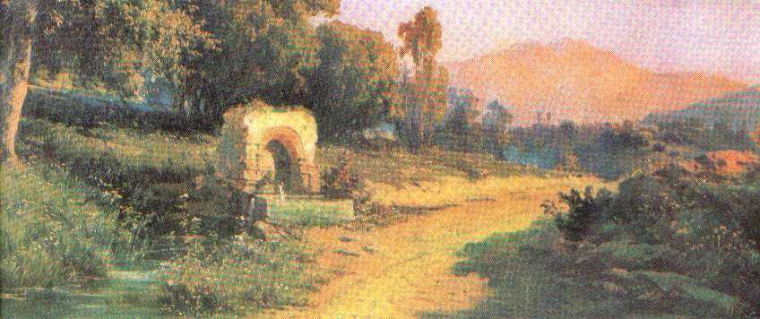 Hodja Ali Rıza,"Fauntain",1914, oil on canvas, 100cmx40cm